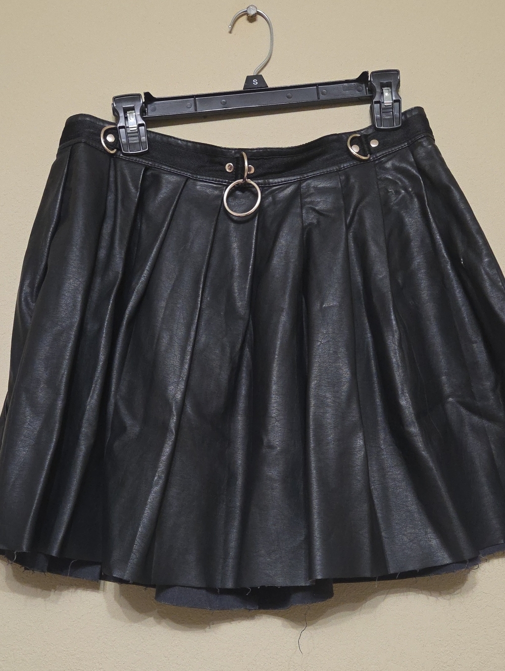 Current Mood Black Faux Leather Circle Skirt with Ring Accent